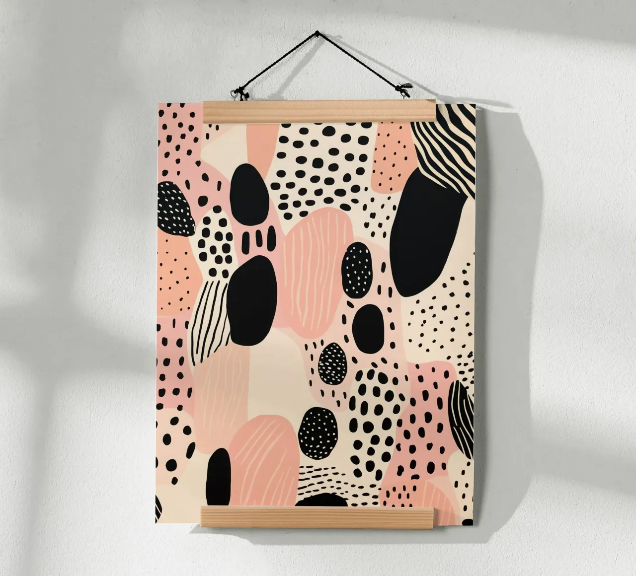 Decorative pattern in dusky pink and black poster with plastic frame by Autofocus