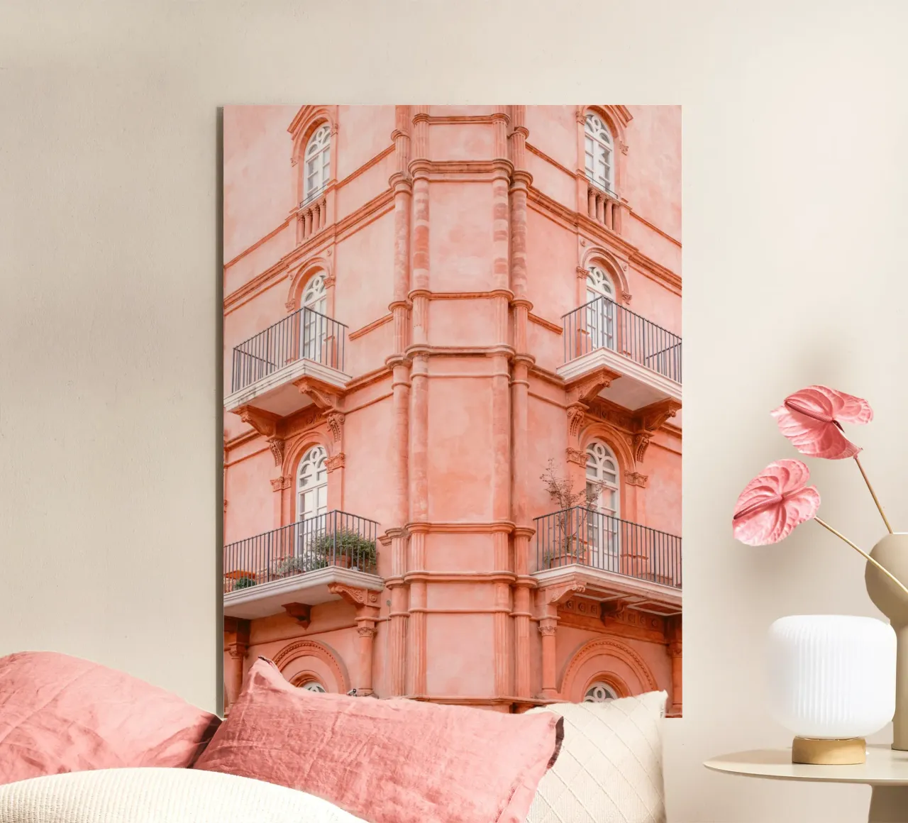 Pink Architecture in Umbria - Italy Travel Photography alu-dibond by Raisa Zwart Photography