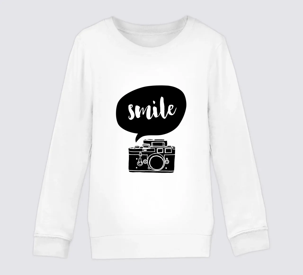 Smile Camera Typografie Design in bianco e nero monocromatico felpa bambino da THE MOTIVATED TYPE