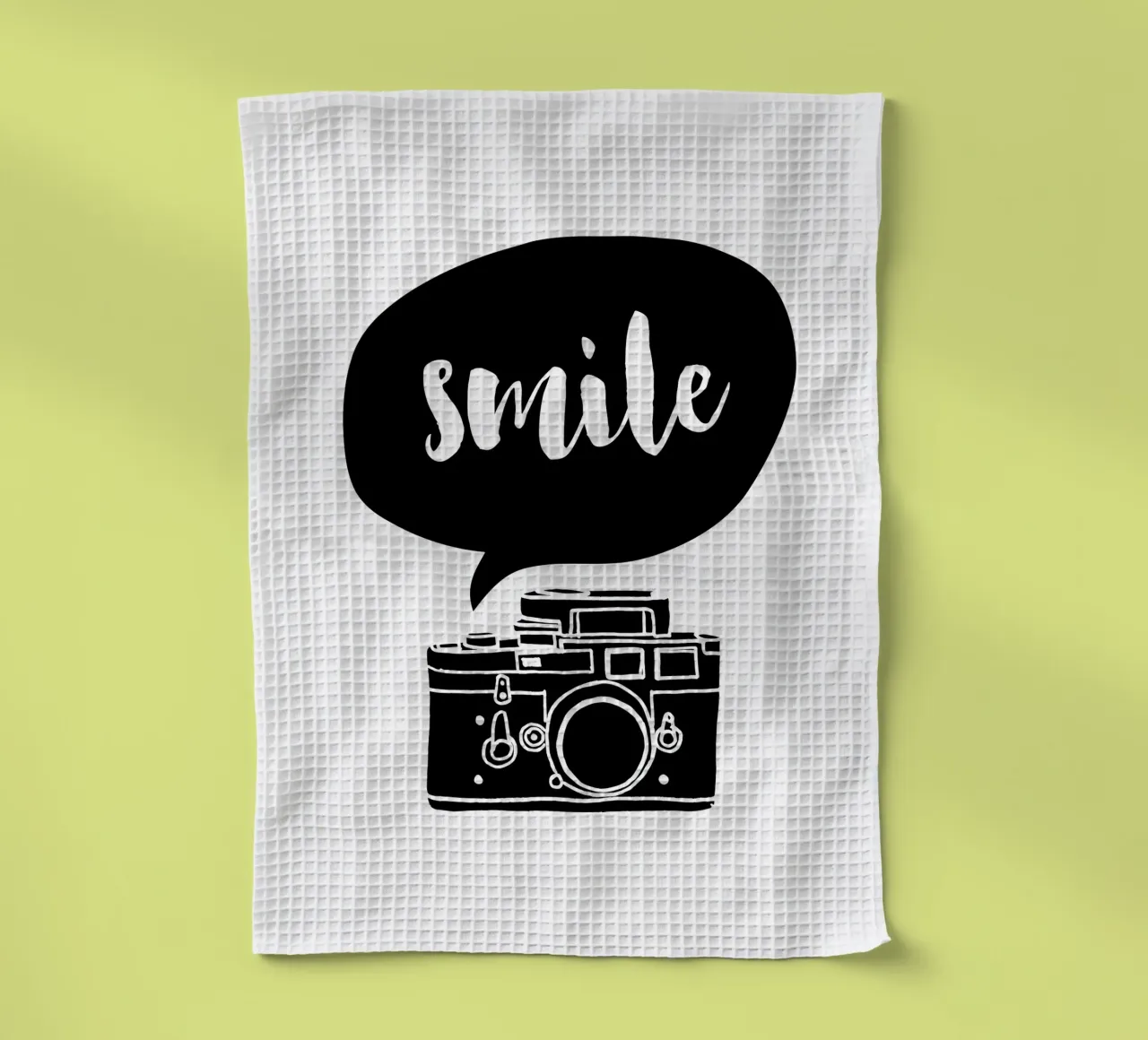 Smile Camera Typografie Design in bianco e nero monocromatico canovaccio da cucina da THE MOTIVATED TYPE