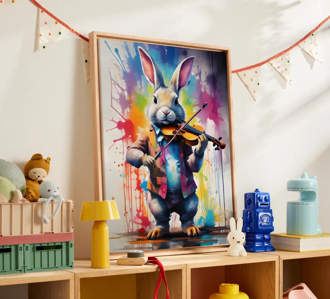 Rabbit plays the violin classical music canvas with Floater frame by MakArena