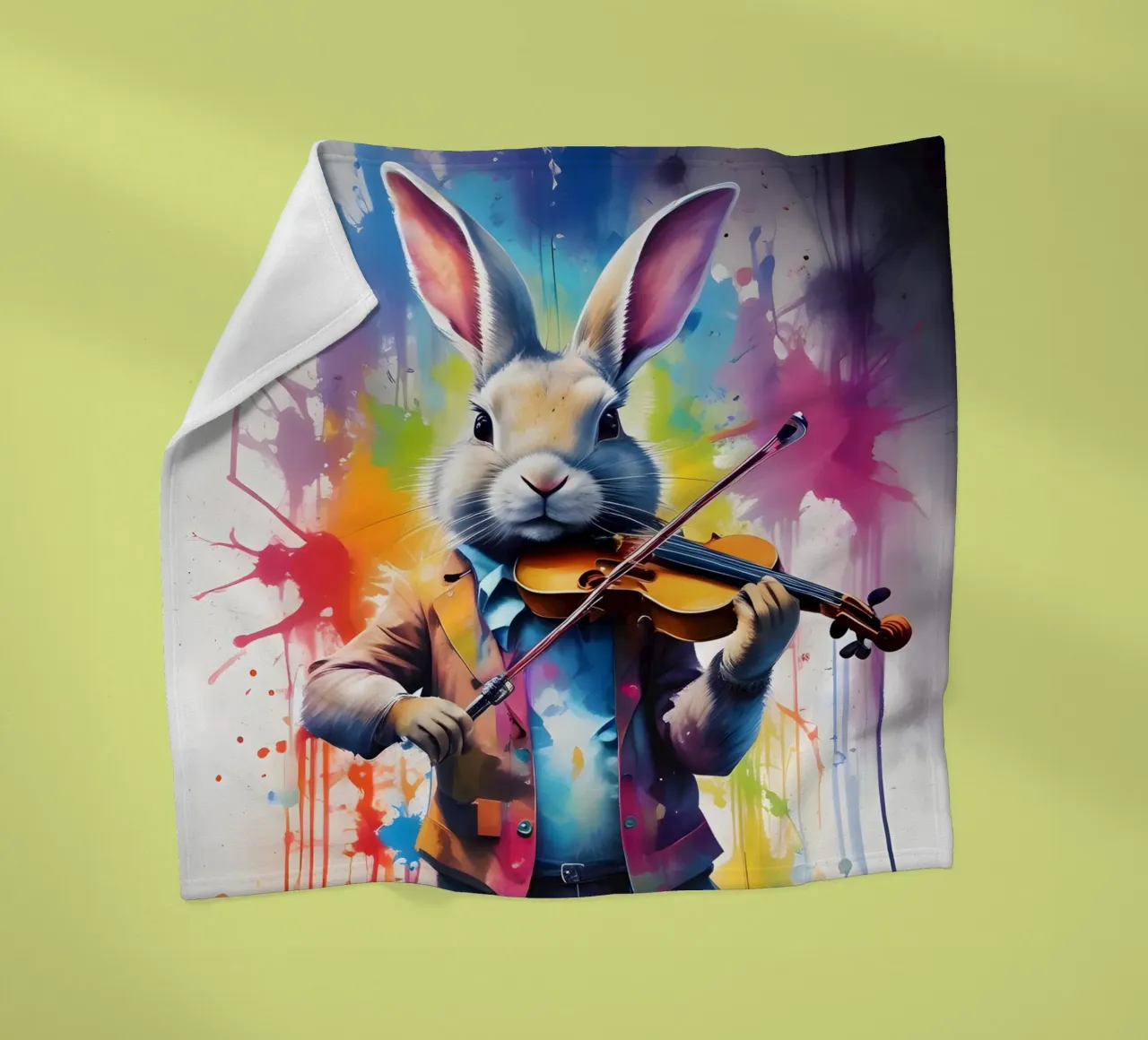 Rabbit plays the violin classical music fleece blanket by MakArena