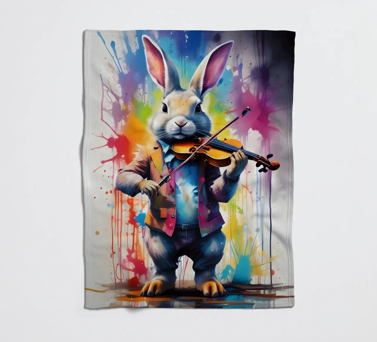 Rabbit plays the violin classical music fleece blanket by MakArena