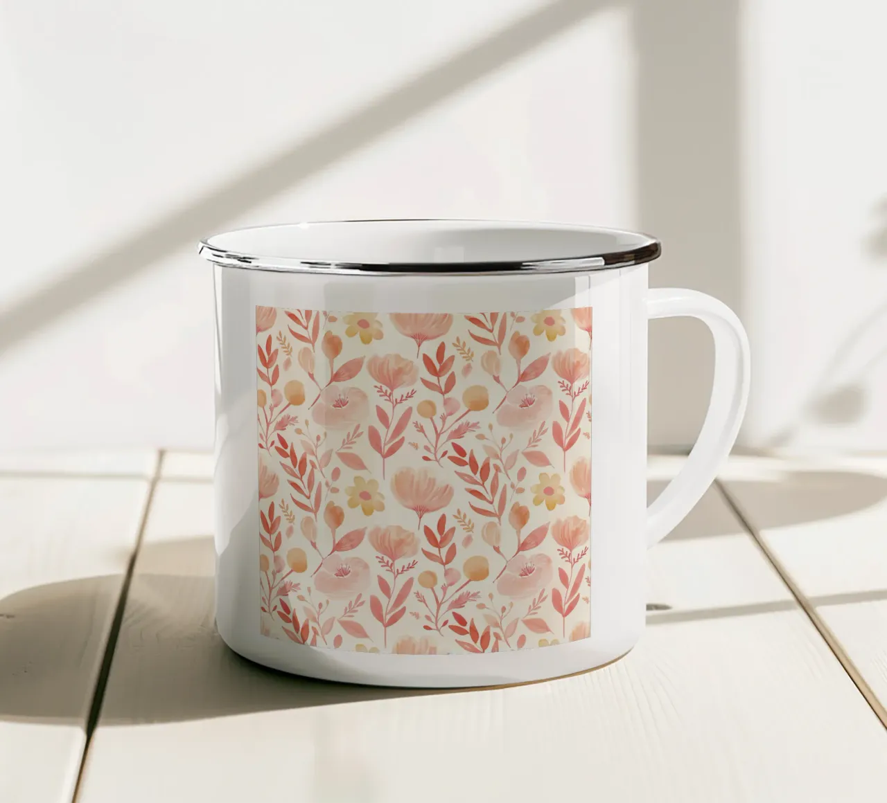 Vintage Botanical Poppy Flower Astratto Primavera Floreale Boho tazza in smalto da Gentle Echoes Art