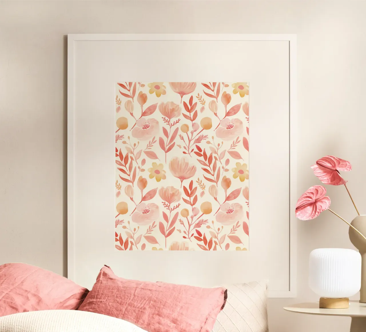 Vintage Botanical Poppy Flower Astratto Primavera Floreale Boho poster con telaio in alluminio da Gentle Echoes Art