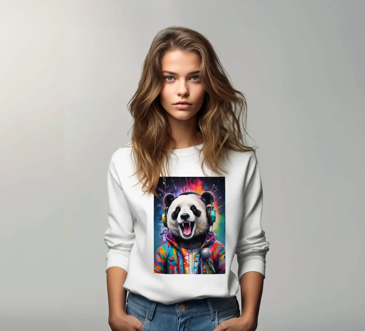 Un panda felice con le cuffie felpa da MakArena