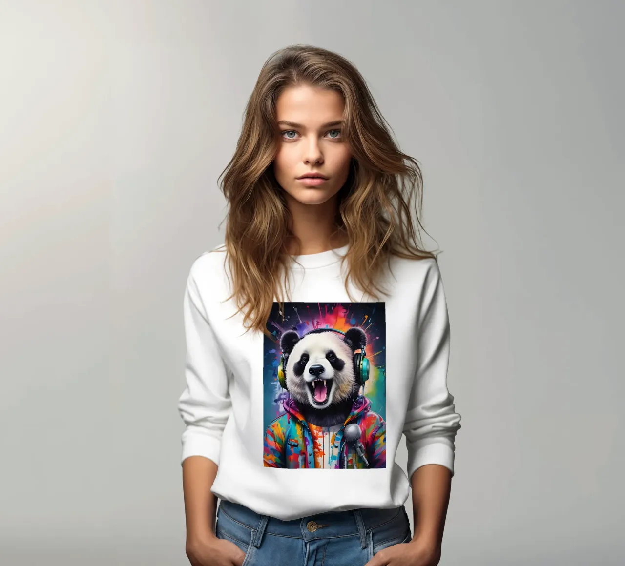 Un panda felice con le cuffie felpa da MakArena