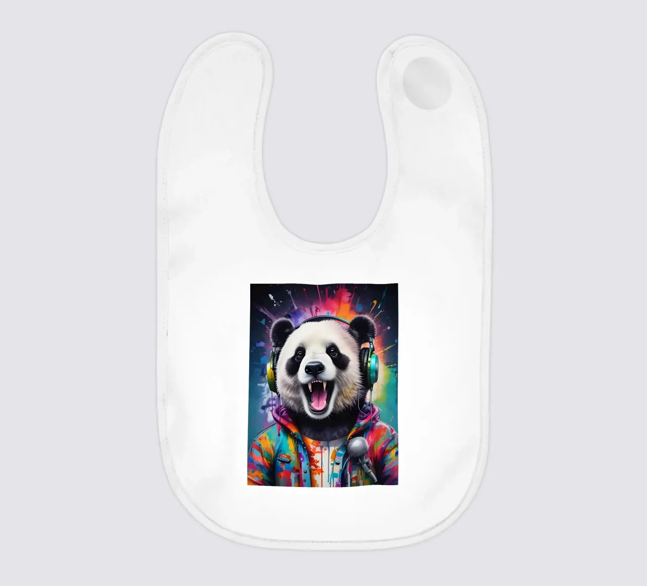Un panda felice con le cuffie bavaglino da MakArena