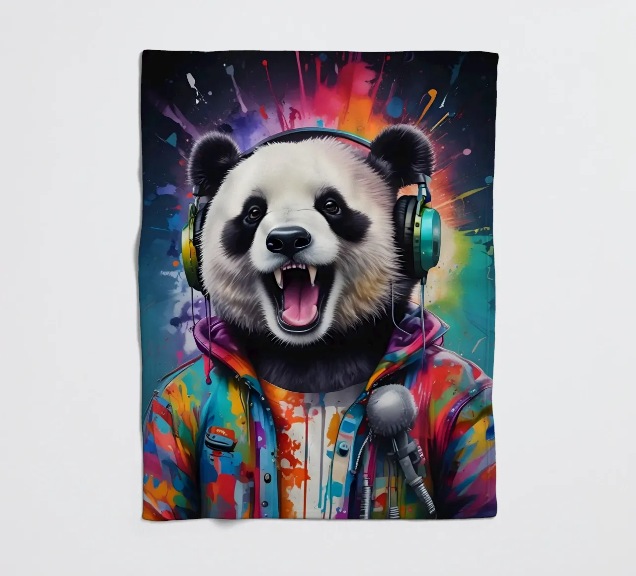 Un panda felice con le cuffie coperta in pile da MakArena