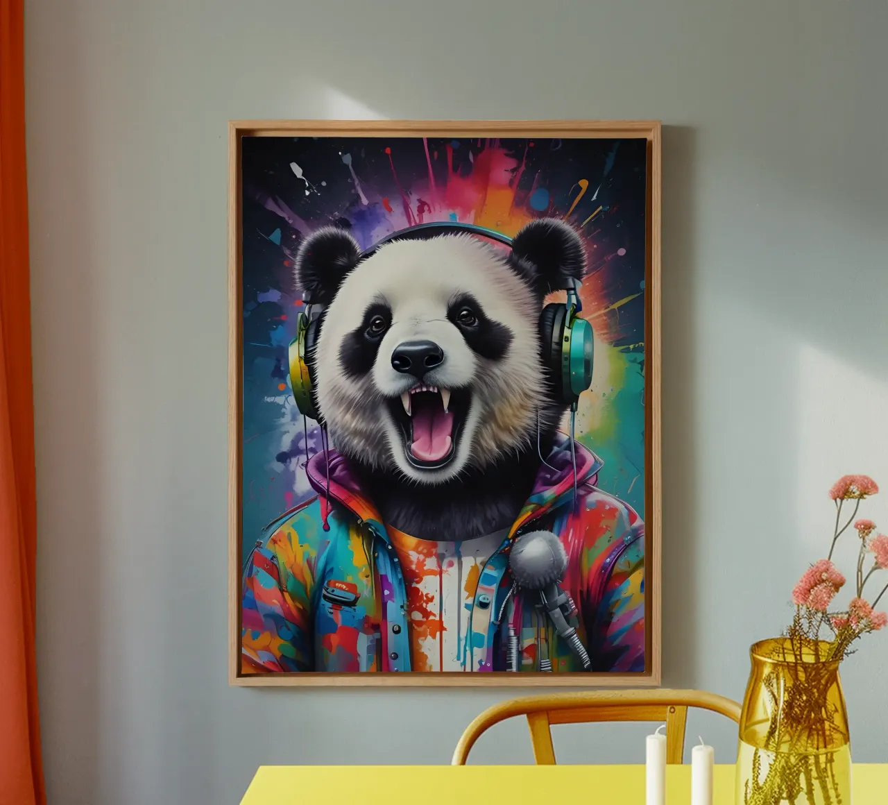 Un panda felice con le cuffie tela da MakArena