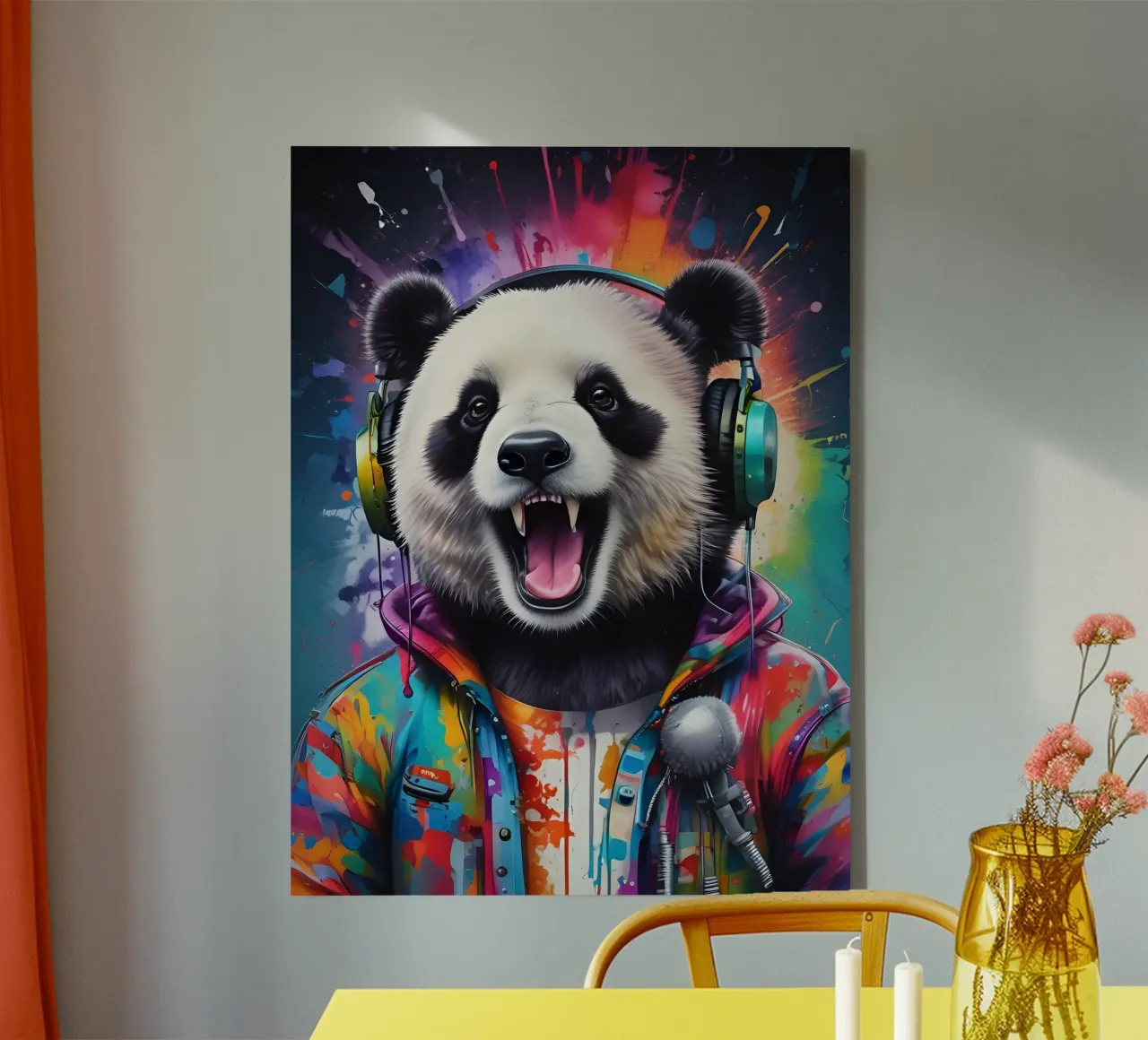 Un panda felice con le cuffie tela da MakArena