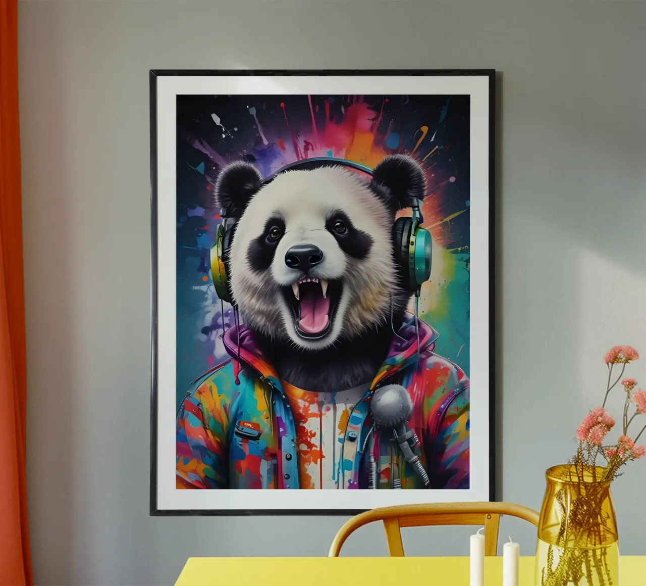 Un panda felice con le cuffie carta hahnemühle da MakArena