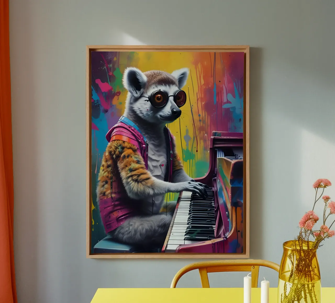 Lemur spielt auf dem Klavier Leinwand mit Schattenfugenrahmen von MakArena