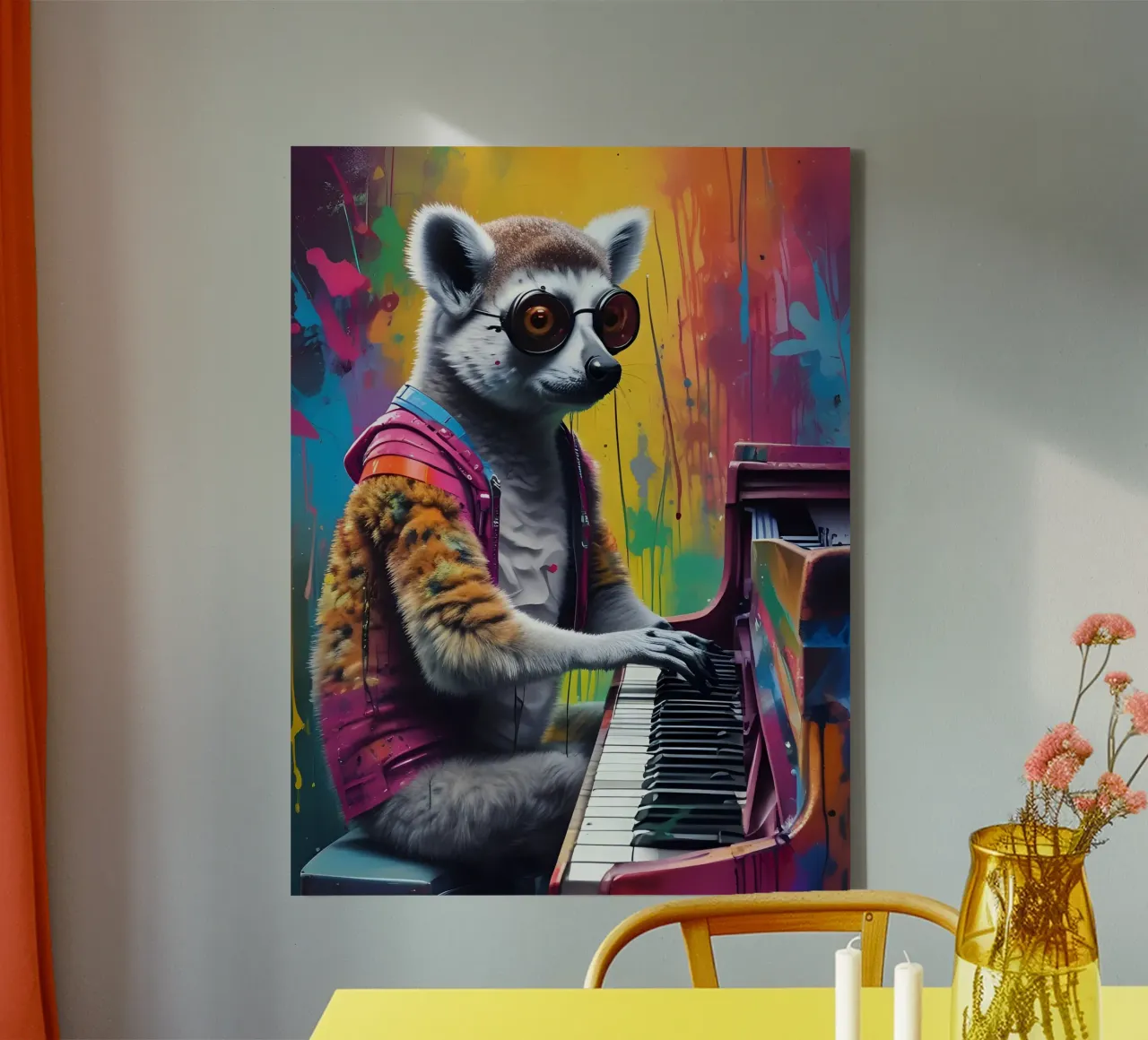 Lemur spielt auf dem Klavier Leinwand mit Schattenfugenrahmen von MakArena