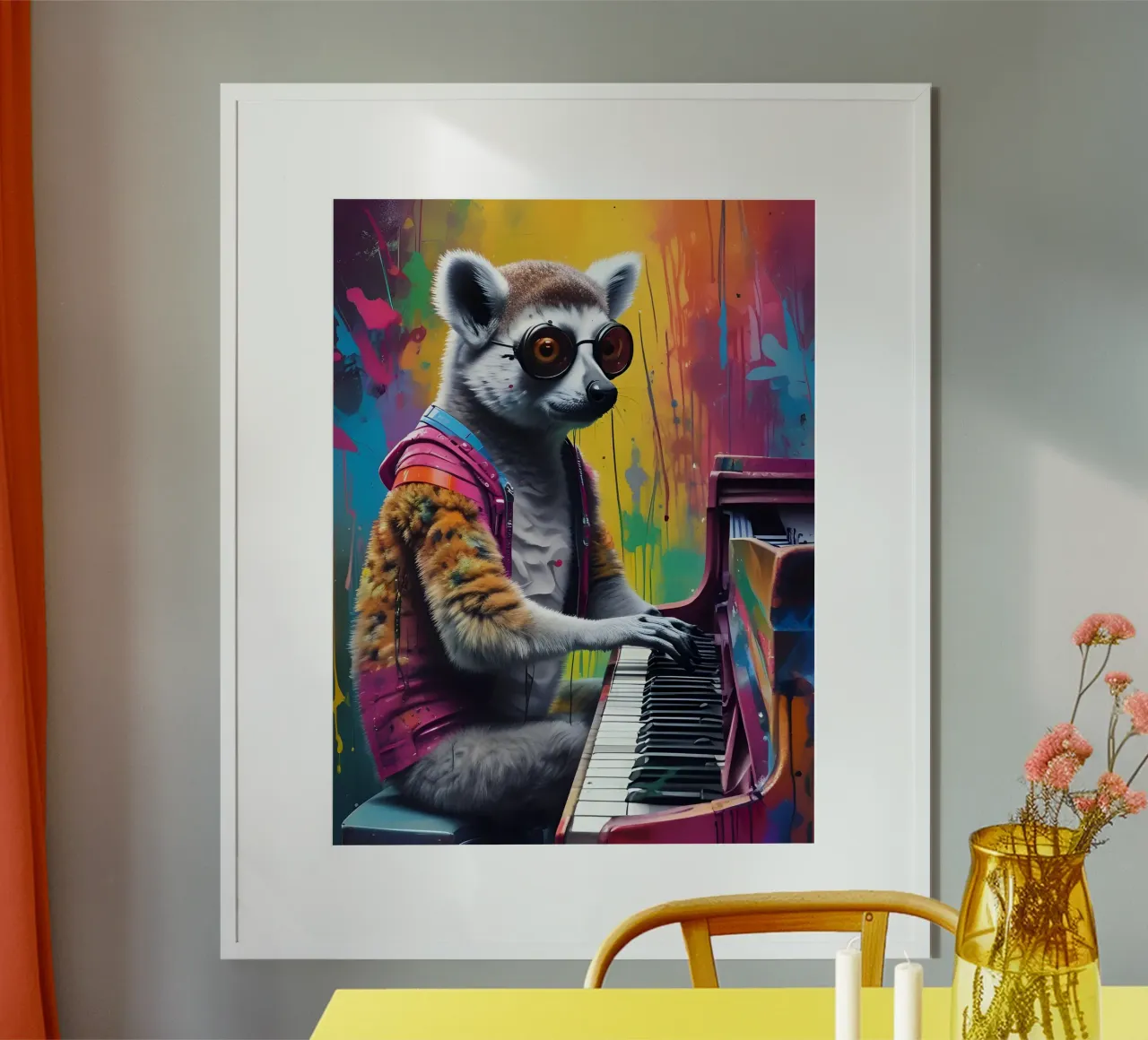 Il lemure suona il pianoforte poster con telaio in legno da MakArena