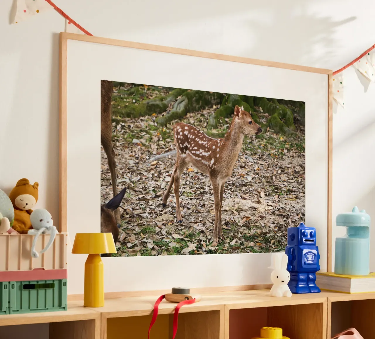 Spotted Fawn in Nara Autumn Forest - Nature Photography poster with aluminum frame by Ben & Clo creations