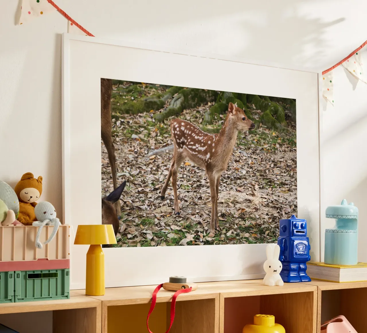 Spotted Fawn in Nara Autumn Forest - Nature Photography poster with aluminum frame by Ben & Clo creations
