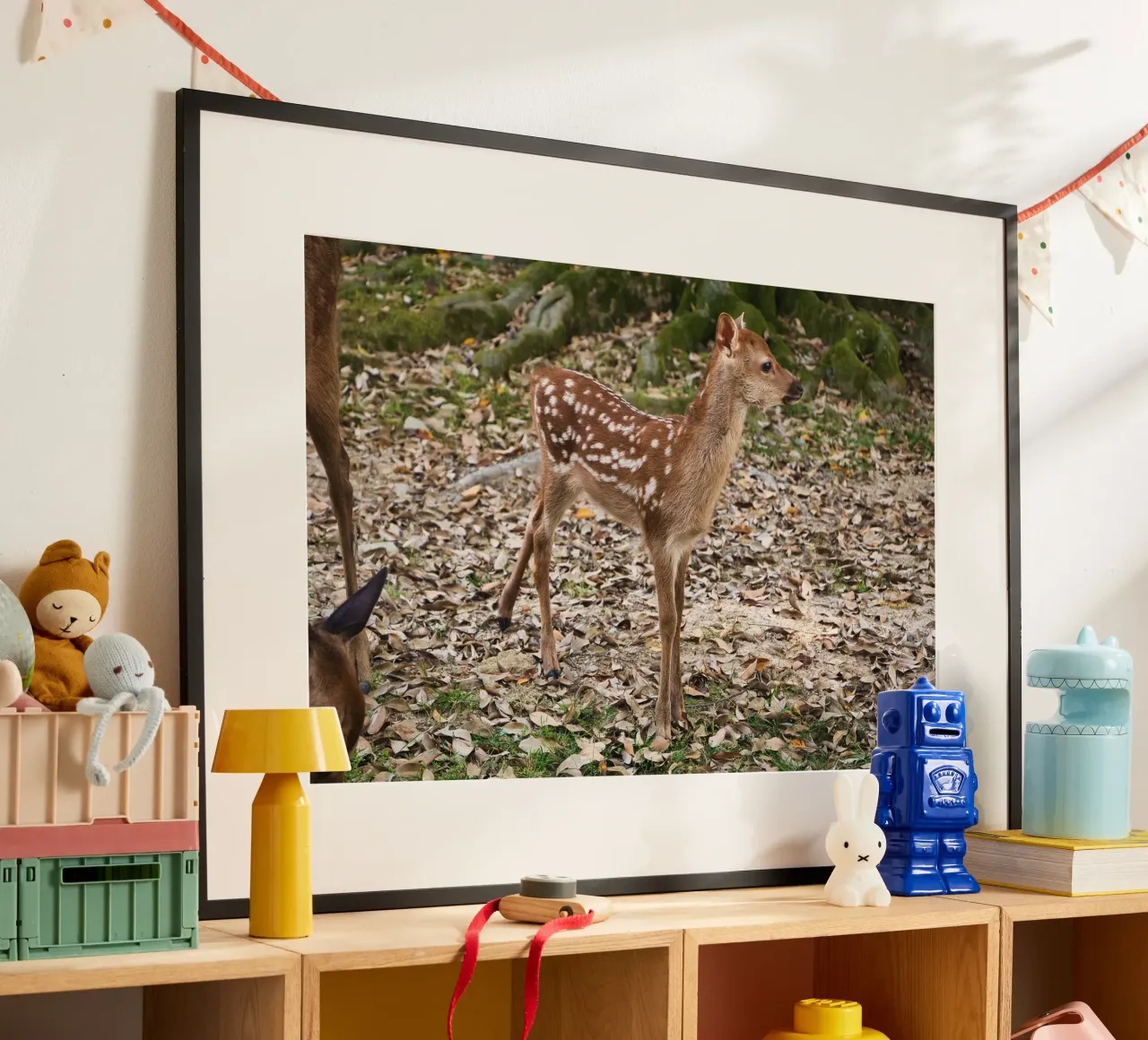 Spotted Fawn in Nara Autumn Forest - Nature Photography poster with aluminum frame by Ben & Clo creations