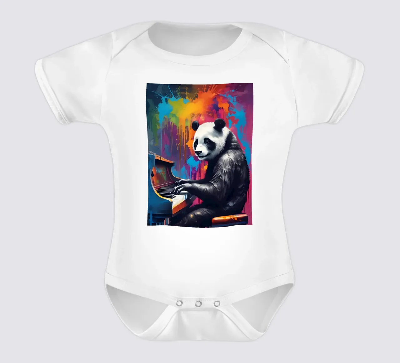 Panda plays the piano short-sleeve baby romper by MakArena