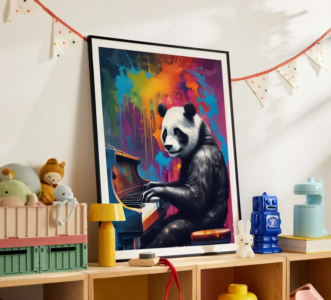 Il panda suona il pianoforte poster con telaio in plastica da MakArena