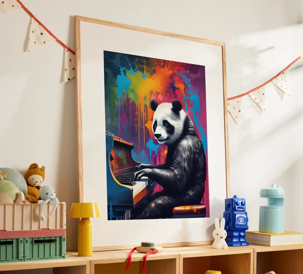 Il panda suona il pianoforte poster con telaio in plastica da MakArena