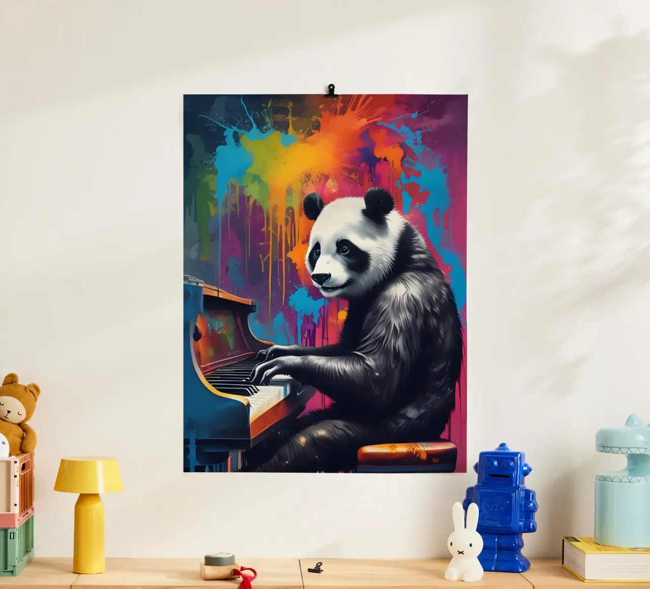 Il panda suona il pianoforte poster con telaio in plastica da MakArena