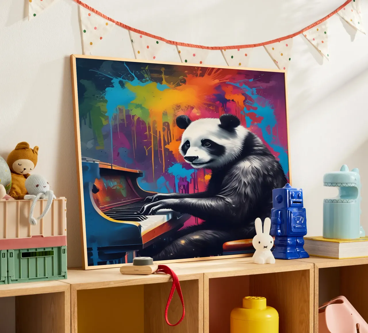 Il panda suona il pianoforte poster con telaio in plastica da MakArena