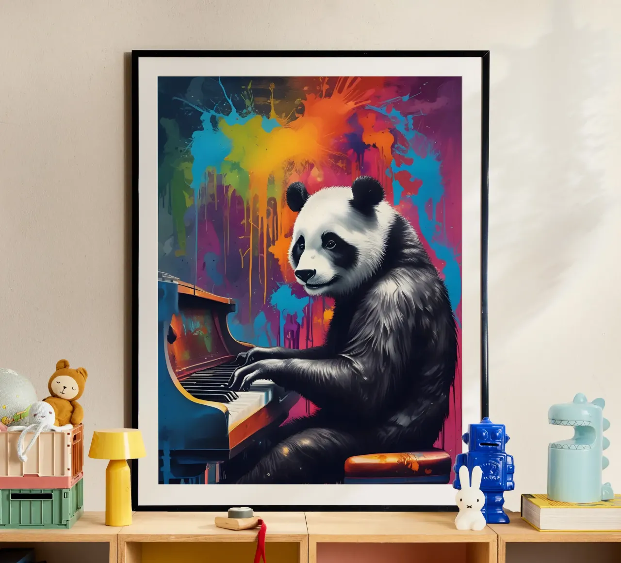 Il panda suona il pianoforte poster con telaio in plastica da MakArena