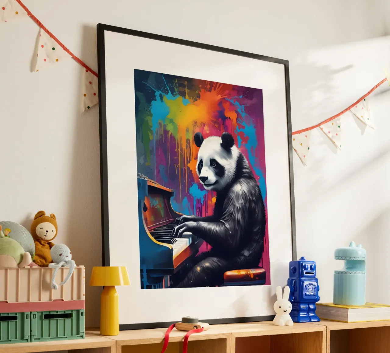 Il panda suona il pianoforte poster con telaio in plastica da MakArena