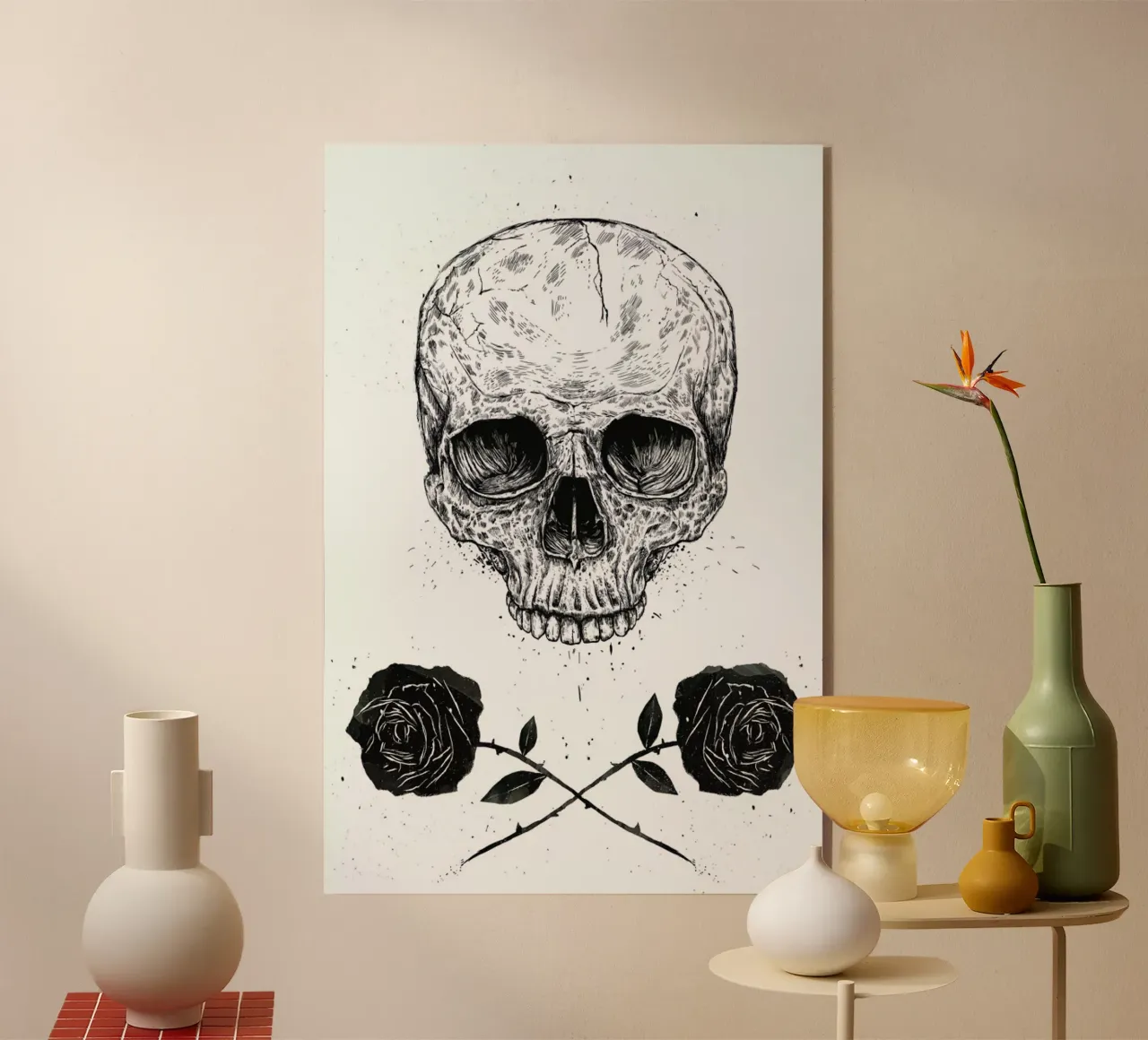 Skull N' Roses Acryl-Glas von Balazs Solti