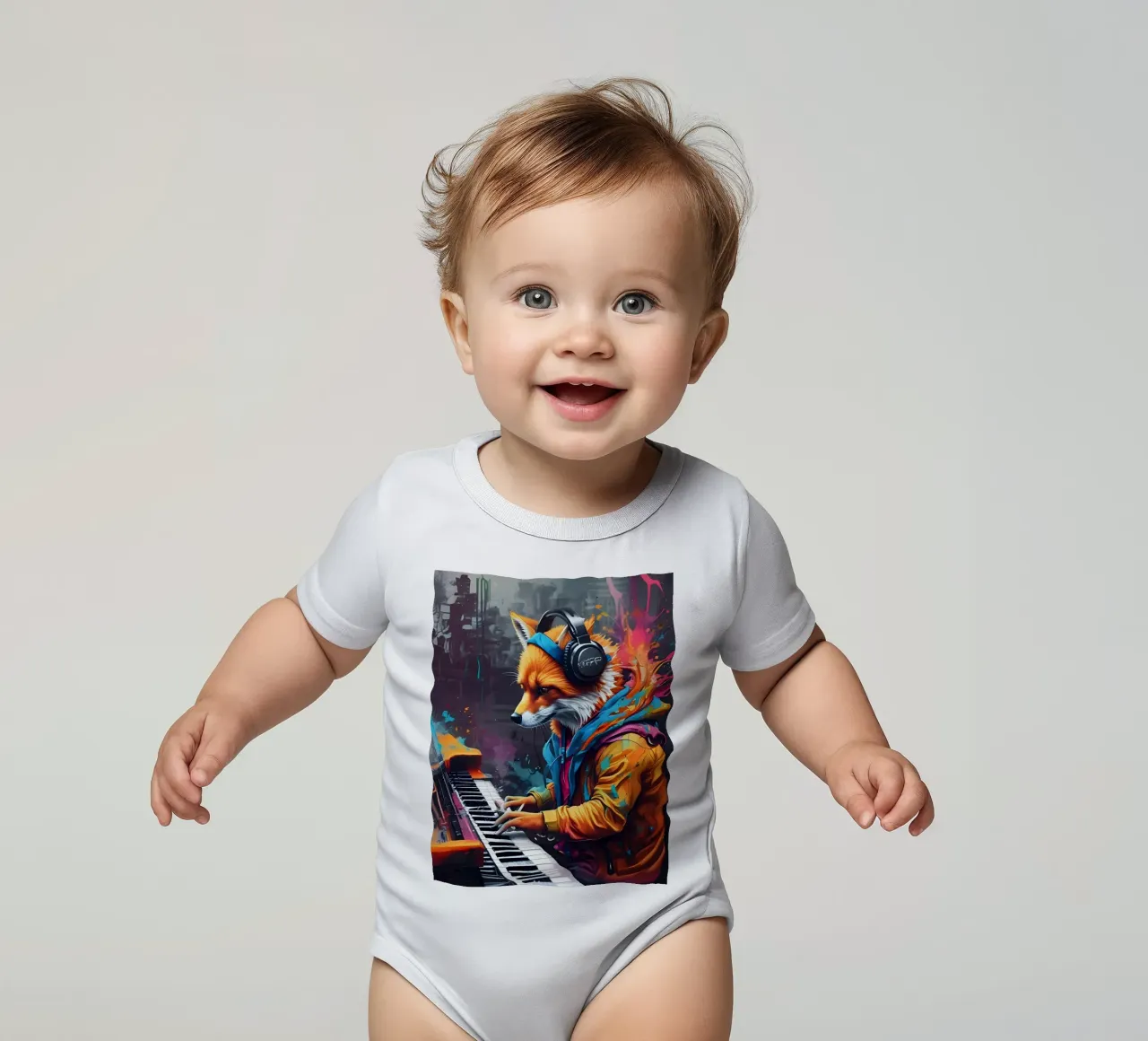 Fox plays the piano short-sleeve baby romper by MakArena