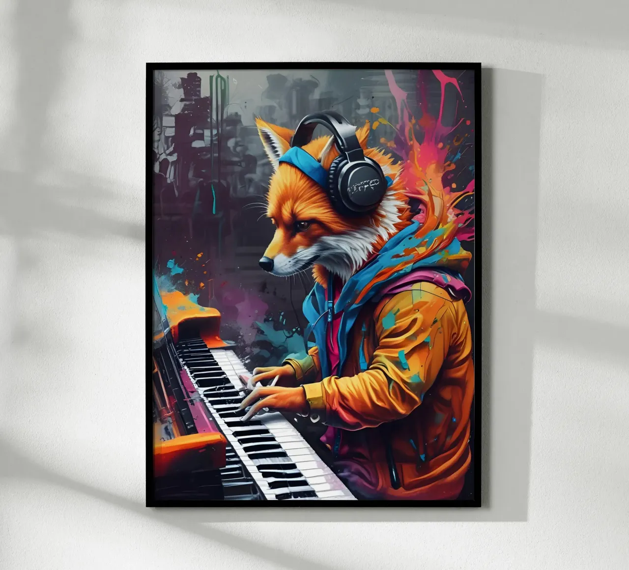 Fox suona il pianoforte poster con telaio in plastica da MakArena