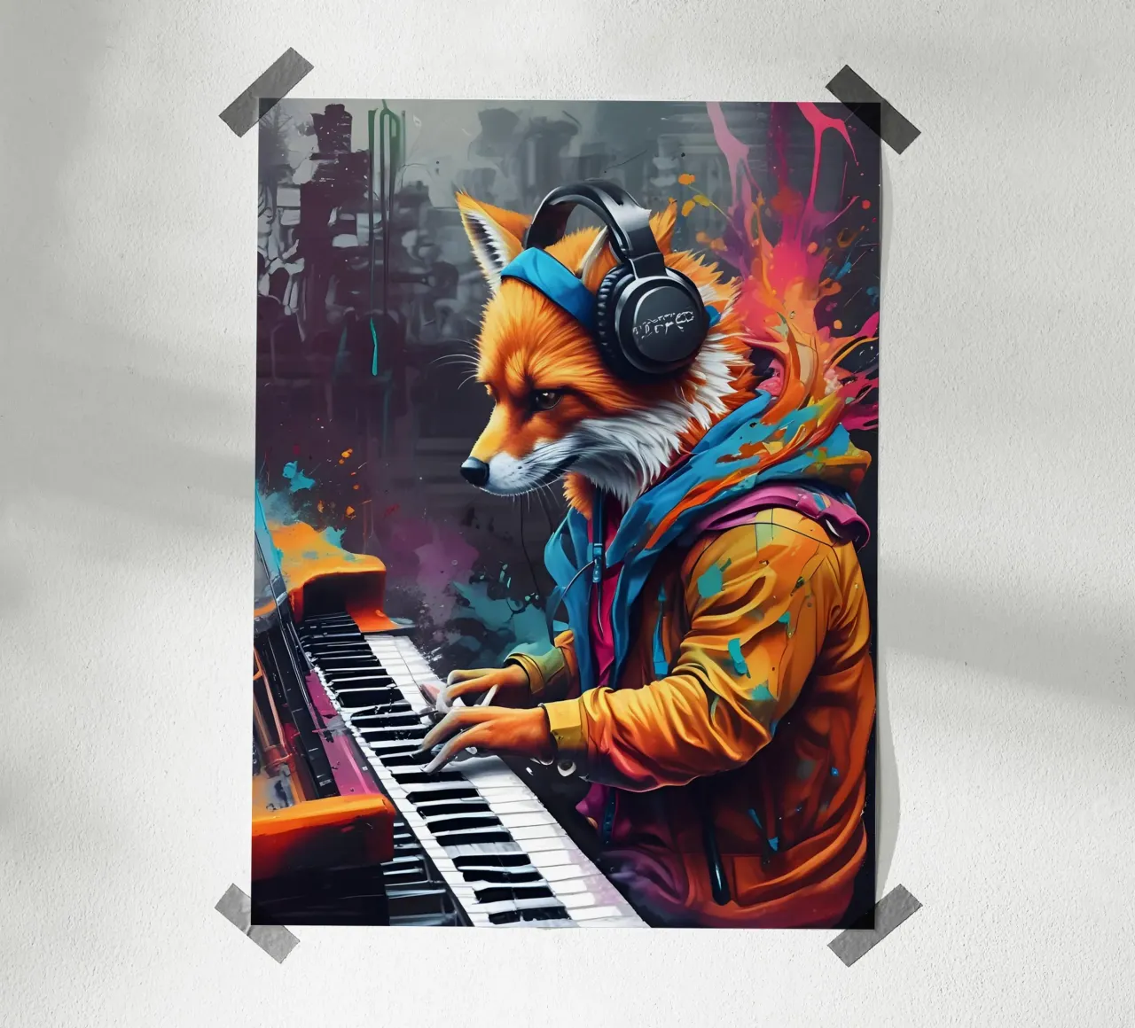 Fox suona il pianoforte poster con telaio in plastica da MakArena