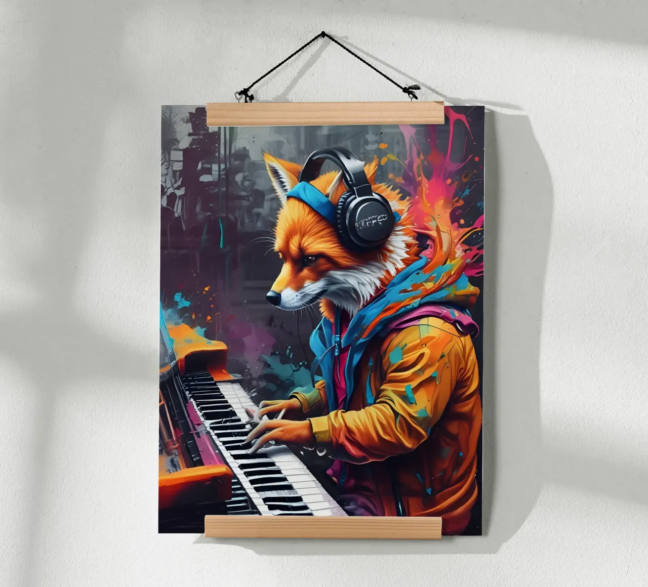 Fox suona il pianoforte poster con telaio in plastica da MakArena
