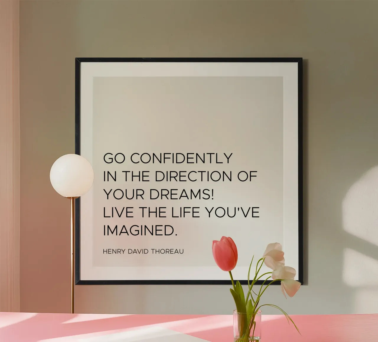 Andate con fiducia verso la direzione dei vostri sogni. poster con telaio in legno da Paigaam Studio