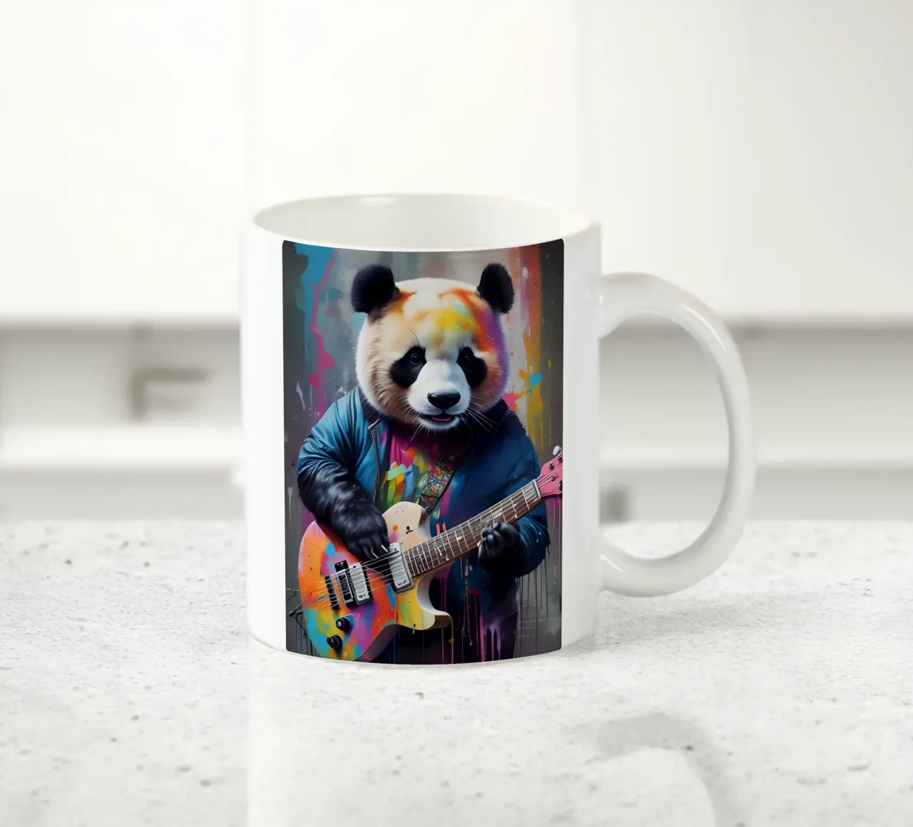 Il panda suona una chitarra colorata tazza in ceramica da MakArena