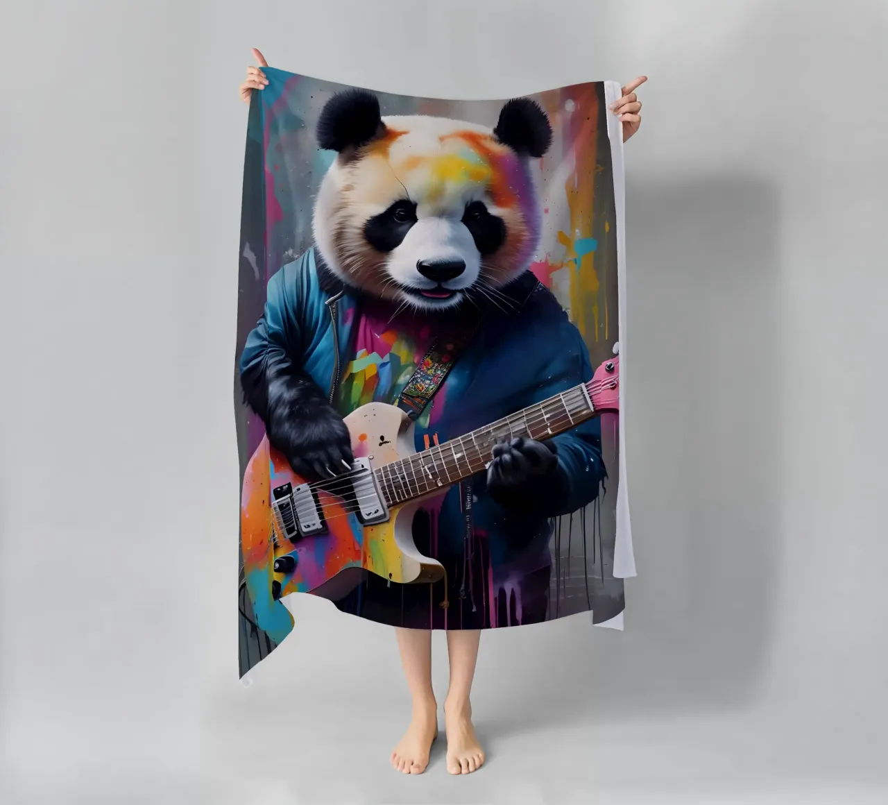Il panda suona una chitarra colorata telo mare da MakArena