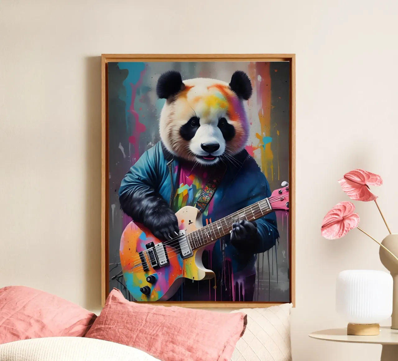 Il panda suona una chitarra colorata tela con Cornice a cassetta da MakArena