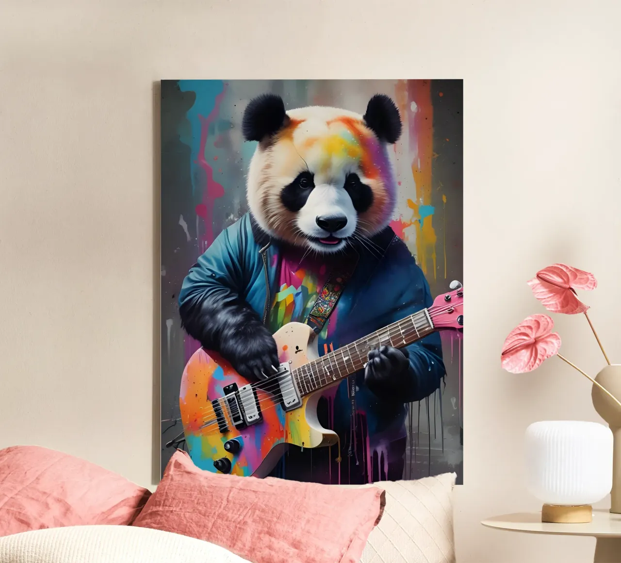 Il panda suona una chitarra colorata tela con Cornice a cassetta da MakArena
