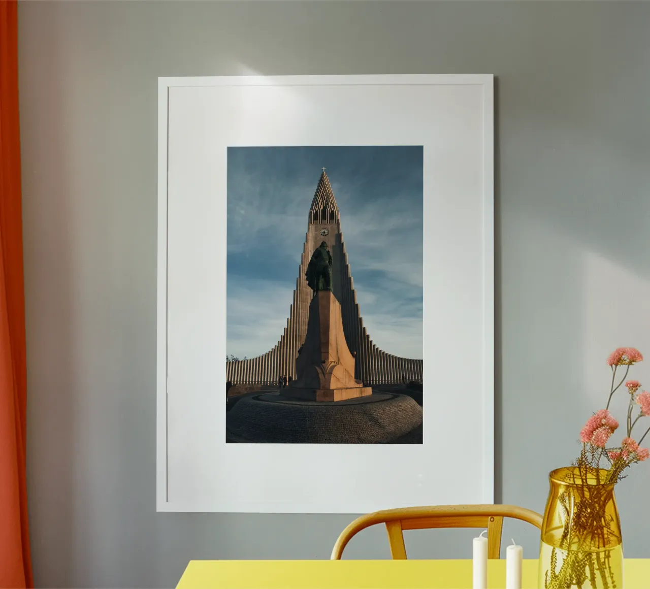 Leifur Eiriksson Statue at Hallgrímskirkja at Sunset poster with aluminum frame by Ben & Clo creations