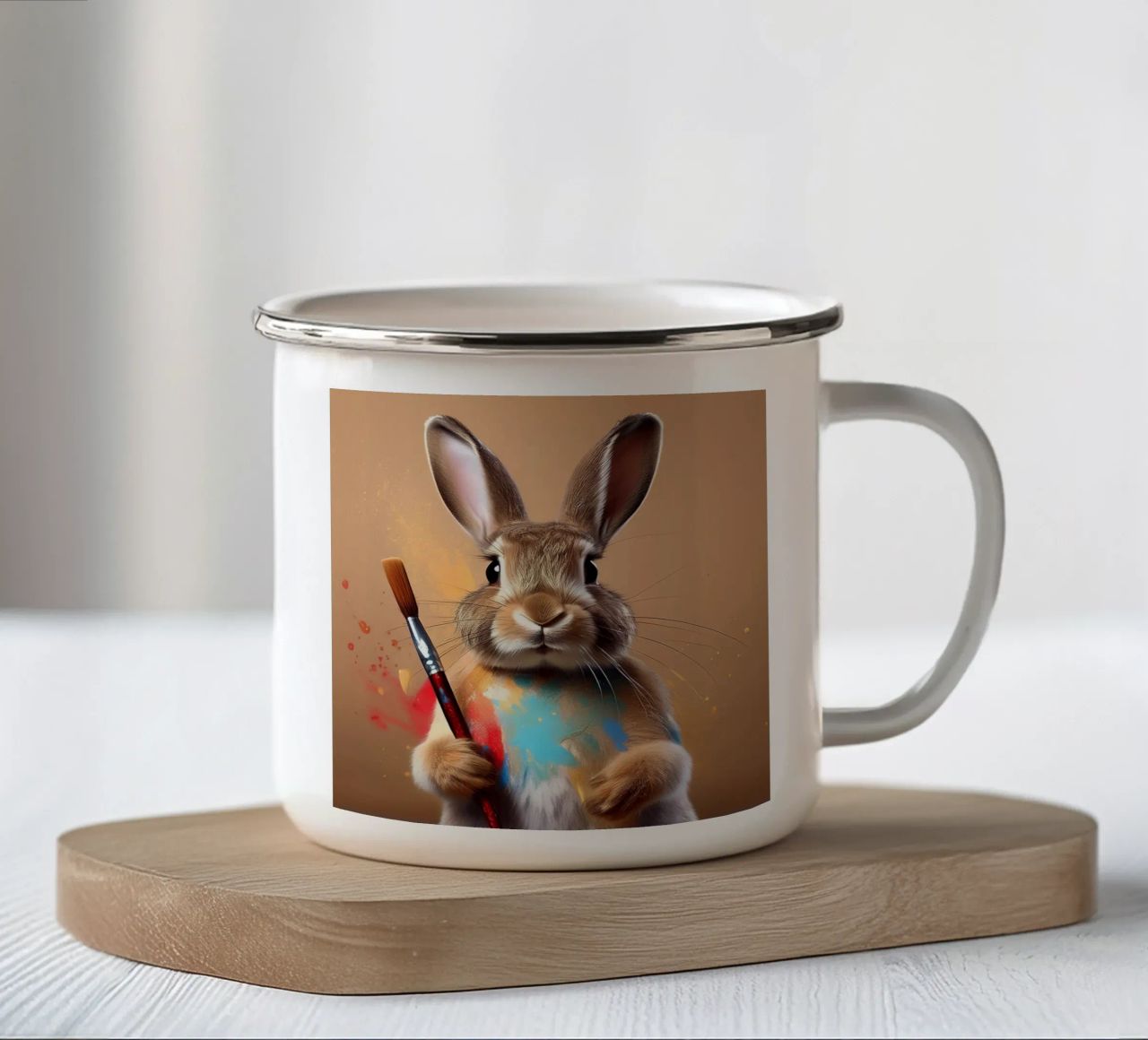 Coniglietto giocoso che dipinge con spruzzi di colore - Bunny Art tazza in smalto da FlexiDesignsByK