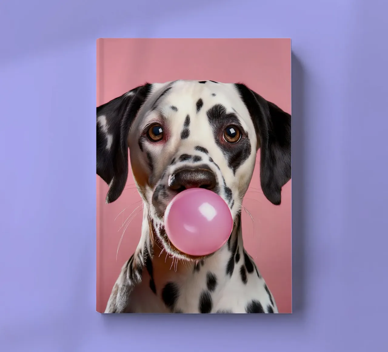 Fun Dalmatian Blowing Pink Bubblegum - Art canin ludique carnet de notes de FlexiDesignsByK