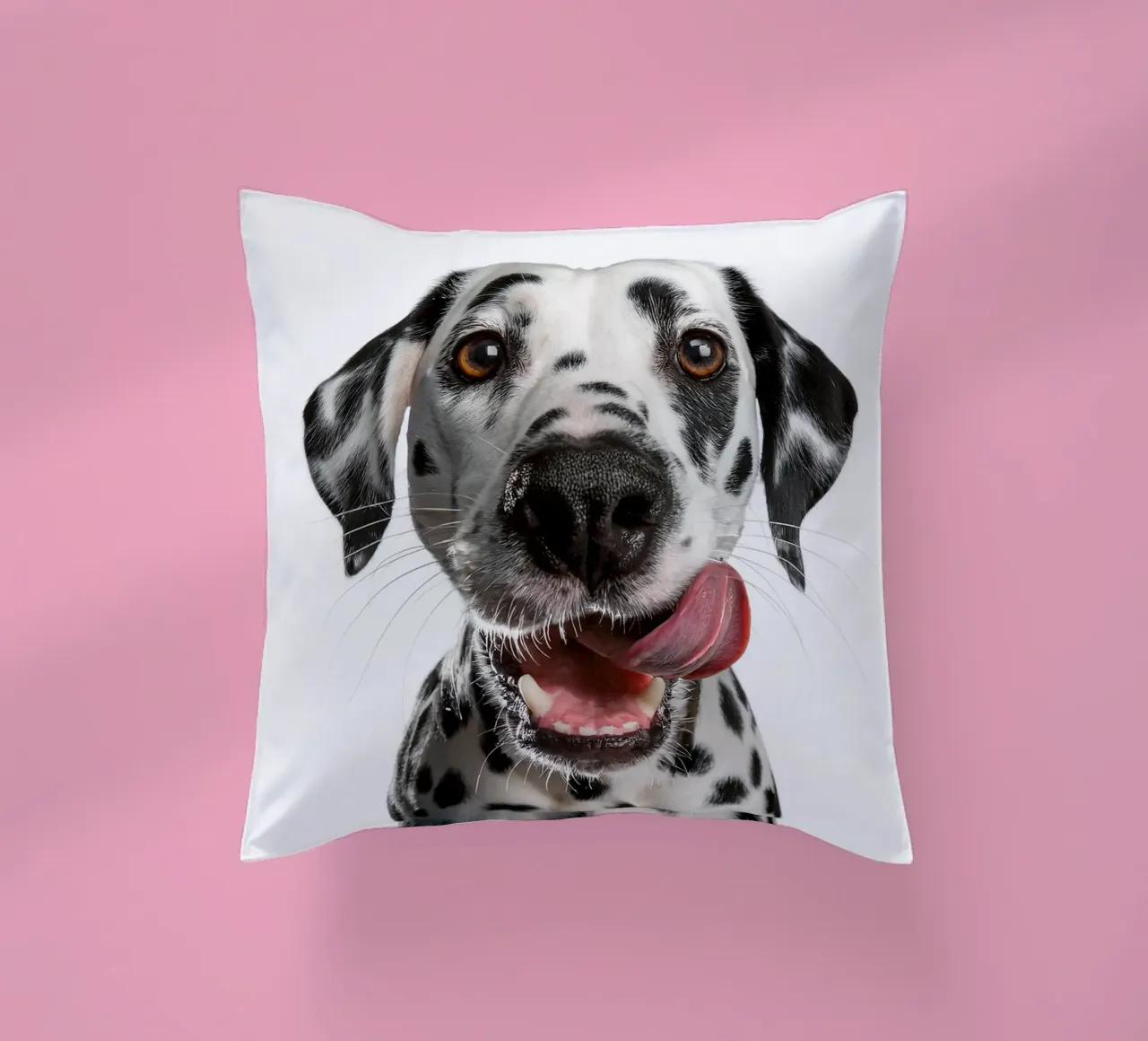 Dalmata felice che si lecca il naso - Ritratto di cane carino cuscino da FlexiDesignsByK