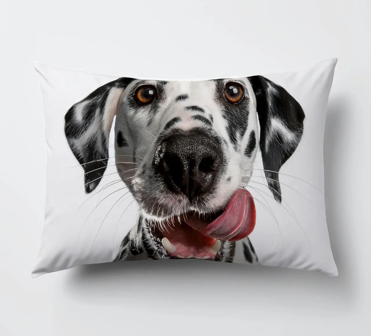 Dalmata felice che si lecca il naso - Ritratto di cane carino cuscino da FlexiDesignsByK