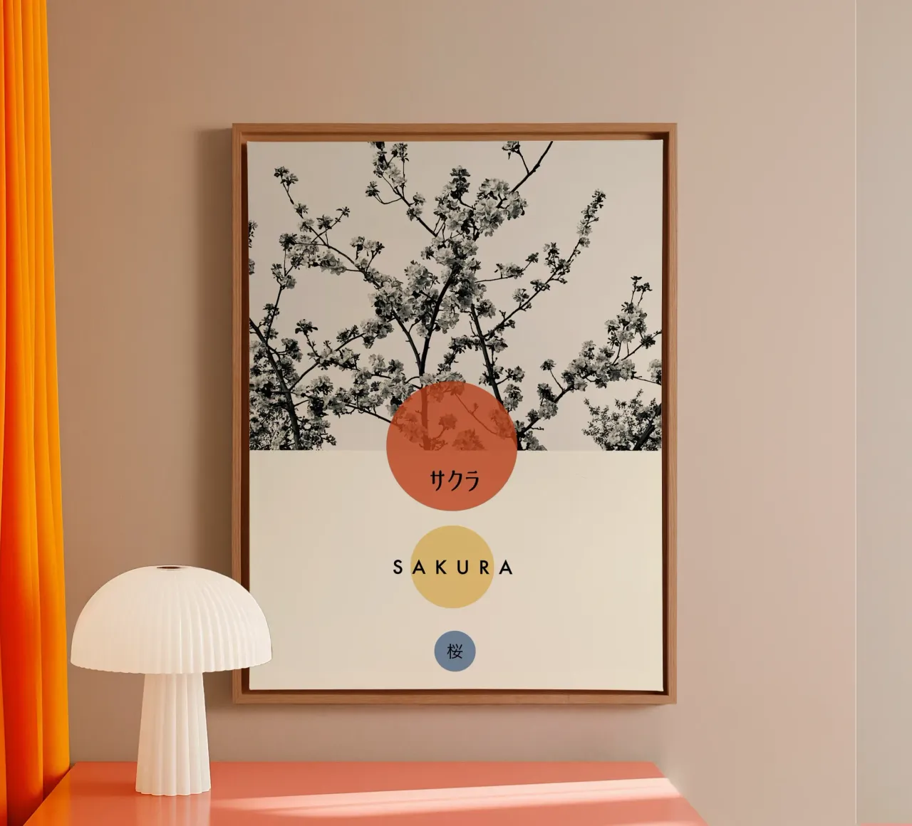 sakura -Japan tela con Cornice a cassetta da natural neutral