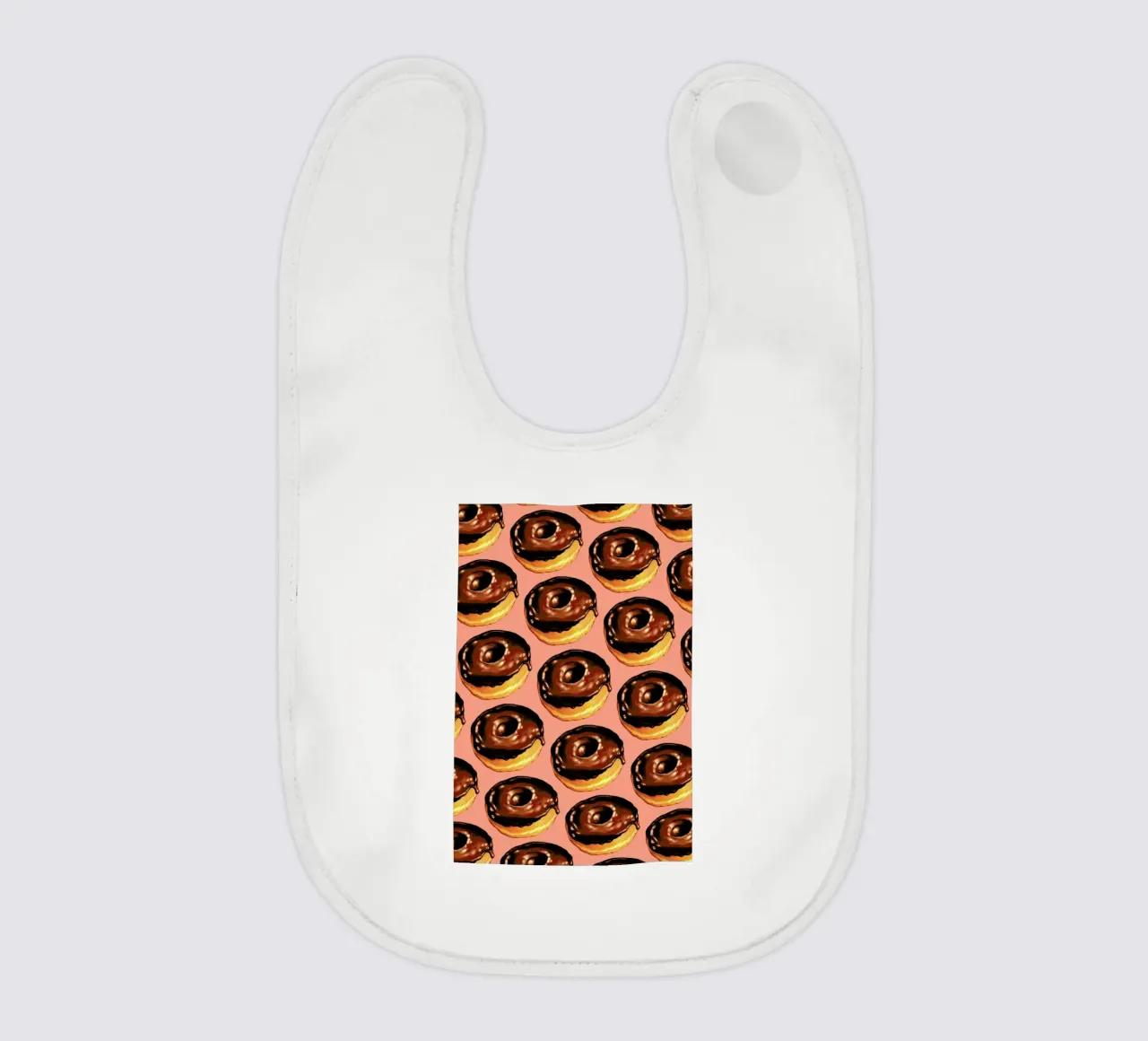 Chocolate Donut Pattern - Pink baby bib by Kelly Gilleran