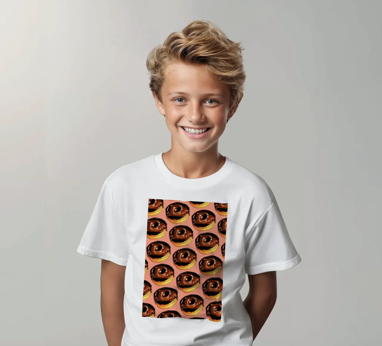 Chocolate Donut Pattern - Pink kids t-shirt by Kelly Gilleran
