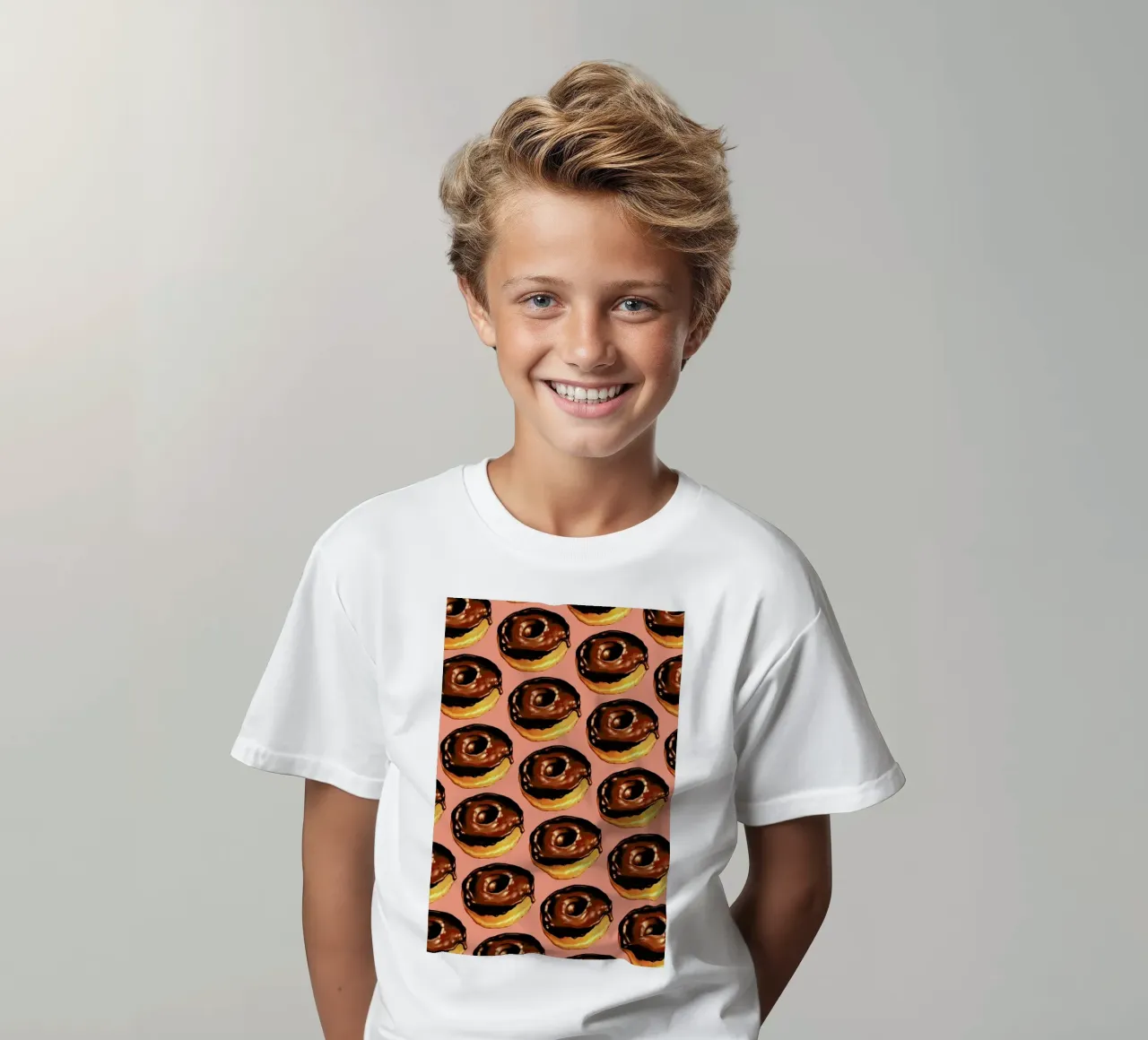 Chocolate Donut Pattern - Pink kids t-shirt by Kelly Gilleran