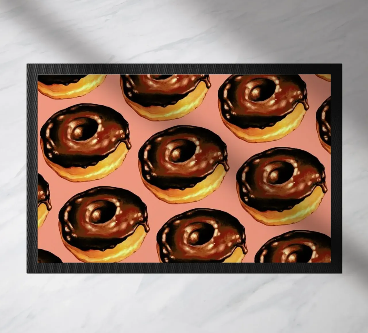 Chocolate Donut Pattern - Pink doormat by Kelly Gilleran