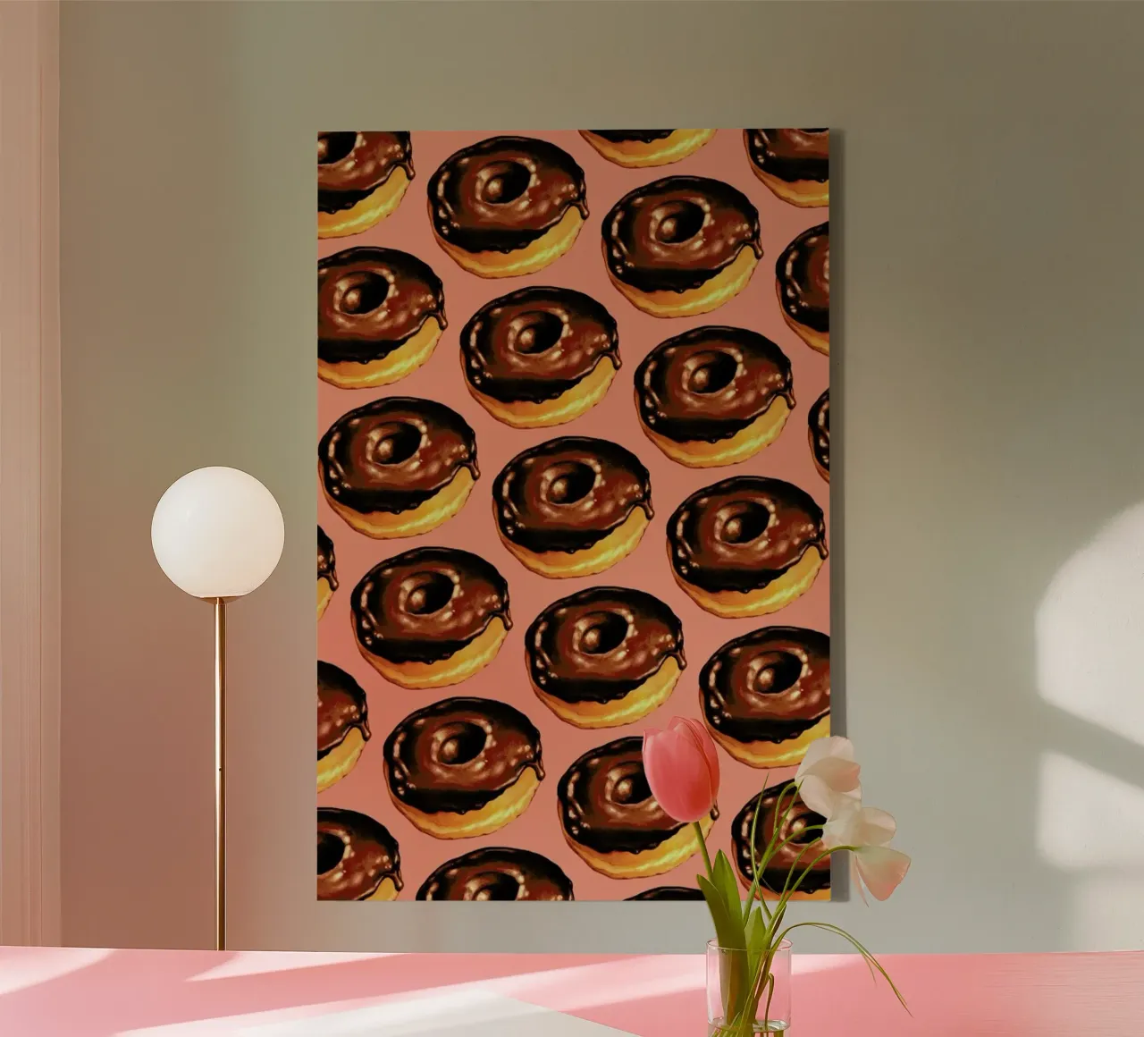Chocolate Donut Pattern - Pink canvas met Baklijst van Kelly Gilleran